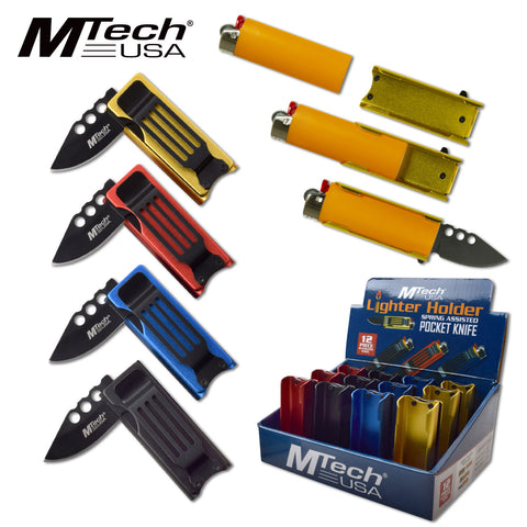 Lighter Knife Spring Assisted Holder w/ Pocket Clip - 4 colors