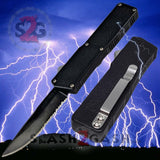 Taiwan Lightning OTF Dual Action Black Automatic Knife - Tactical Serrated Edge