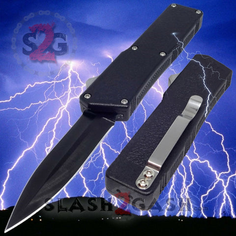 Lightning OTF Dual Action Black Automatic Knife - Tactical Double Edge