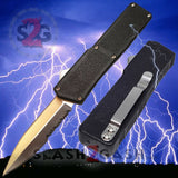 Taiwan Lightning OTF Dual Action Black Automatic Knife - Satin Combo Edge
