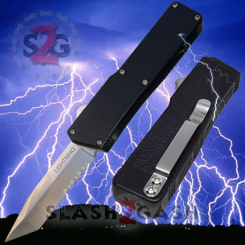 Lightning OTF Knife Tanto Serrated - Taiwan Black D/A Automatic Switchblade