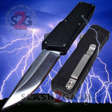 Lightning OTF Dual Action Black Automatic Knife - Satin Plain Edge