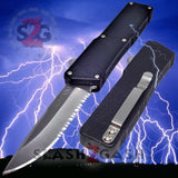 Taiwan Lightning OTF Dual Action Black Automatic Knife - Satin Serrated Edge