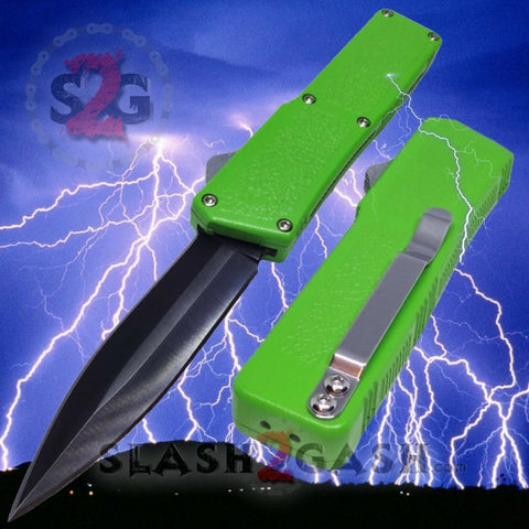 Lightning OTF Dual Action Green Automatic Knife - Tactical Double Edge