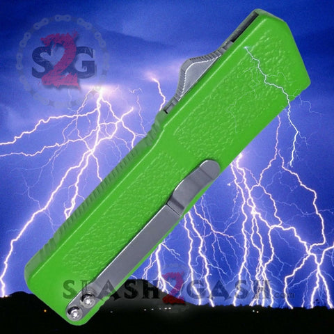 Lightning OTF Dual Action Green Automatic Knife - Satin Plain Edge