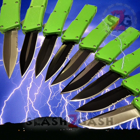 Lightning OTF Dual Action Green Automatic Knife - TAIWAN upgraded 9 Blades