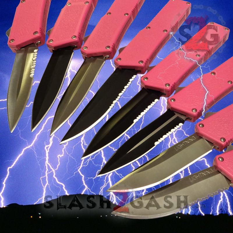Lightning OTF Knife Dual Action Pink Switchblade UPGRADED Lightning OTF Knife Dual Action Pink Switchblade UPGRADED