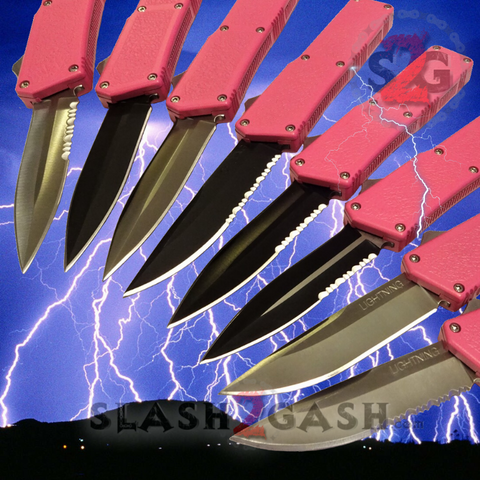 Lightning OTF Knife Dual Action Pink Switchblade UPGRADED - 8 Blades