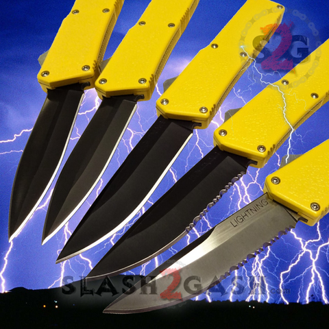 Lightning OTF Dual Action Yellow Automatic Knife - TAIWAN upgraded 5 Blades
