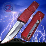 Lightning OTF Dual Action Red Automatic Knife - Satin Plain Edge