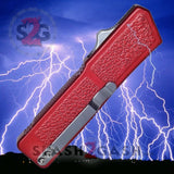 Lightning OTF Dual Action Red Automatic Knife - Satin Plain Edge