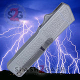 Taiwan Lightning OTF Dual Action Silver Automatic Knife - Satin Serrated Edge