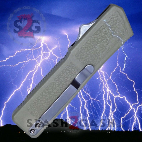 Lightning OTF Dual Action Tan Automatic Knife - Tactical Serrated Edge