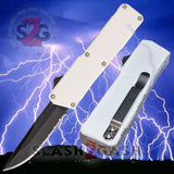 Lightning OTF Dual Action White Automatic Knife - Tactical Serrated Edge