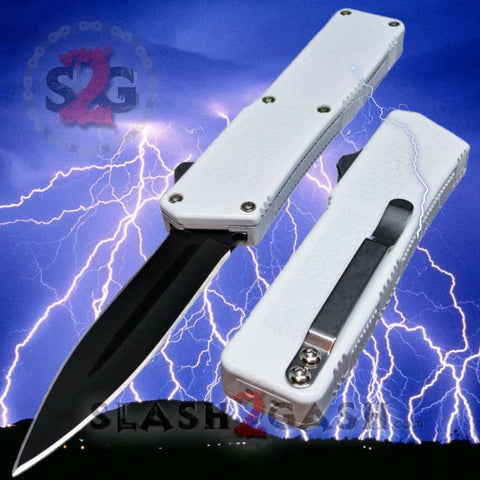 Lightning OTF Dual Action White Automatic Knife - Tactical Double Edge