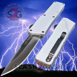 Lightning OTF Dual Action White Automatic Knife - Satin Plain Edge