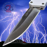 Taiwan Lightning OTF Dual Action White Automatic Knife - Satin Plain Edge