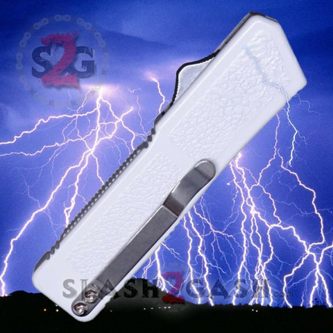 Lightning OTF Dual Action White Automatic Knife - Tactical Plain Edge