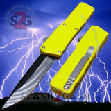 Lightning OTF Dual Action Yellow Automatic Knife - Tactical Serrated Edge