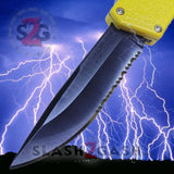 Taiwan Lightning OTF Dual Action Yellow Automatic Knife - Tactical Serrated Edge