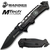 US Marines Knife Licensed Leatherneck Black Tactical Spring Assist Tanto Ser