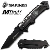 US Marines Knife Licensed Leatherneck Black Tactical Spring Assist Tanto Ser