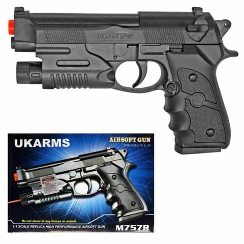 UKARMS M9 Baretta Black Plastic Airsoft Pistol Spring Powered BB Handgun w/ Laser M757R