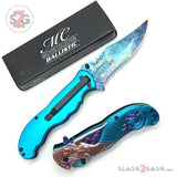 Fantasy Light Blue Mermaid Ocean View Spring Assisted Folding Knife