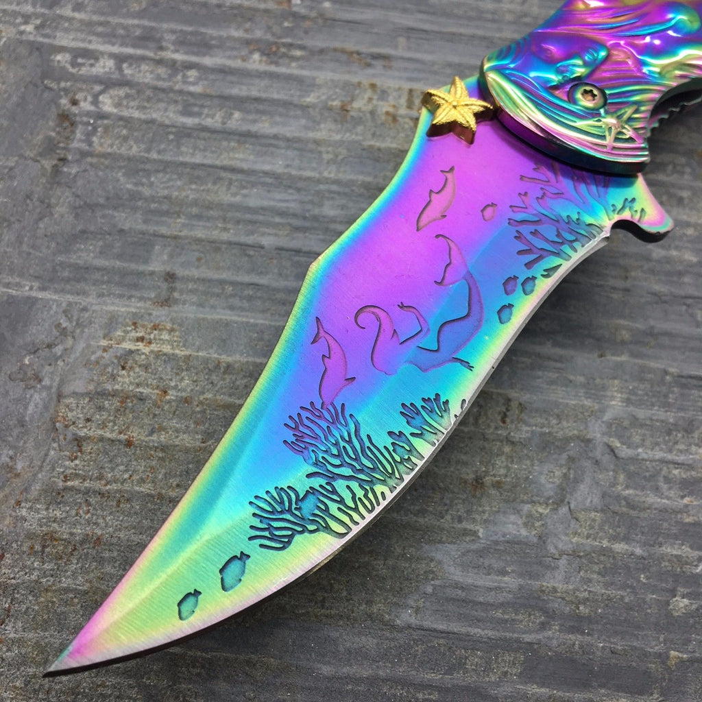 Fantasy Rainbow Coated 3D Sculpted Mermaid Assist Open Collector Knife ...