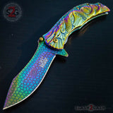 Dragon Titanium Rainbow Spring Assisted Knife 3D Engraved Scales Master