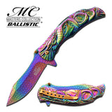 Dragon Titanium Rainbow Spring Assisted Knife 3D Engraved Scales Master