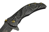 Dragon Ninja Stonewash Spring Assisted Knife 3D Engraved Scales Master