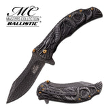 Dragon Ninja Stonewash Spring Assisted Knife 3D Engraved Scales Master