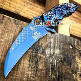 Dragon Blue Titanium Spring Assisted Knife NEW Claw Acid Etched Scales