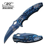 Dragon Blue Titanium Spring Assisted Knife NEW Claw Acid Etched Scales