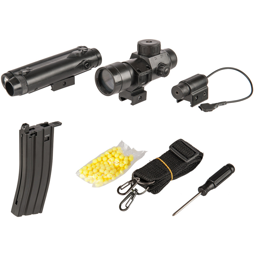 WELL MR799 M4 RIS Spring Airsoft Gun with Scope, Light, Grip, + Suppre