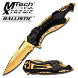 Black/Gold Spring Assisted Tactical Knife w/ Bottle Opener + Screwdriver