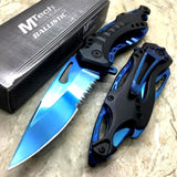 Black/Blue Spring Assisted Tactical Knife w/ Bottle Opener + Screwdriver