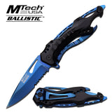 Black/Blue Spring Assisted Tactical Knife w/ Bottle Opener + Screwdriver