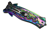 M-TECH Rainbow Dragon Finger Hole Spring Assisted Knife w/ Breaker