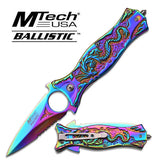 M-TECH Rainbow Dragon Finger Hole Spring Assisted Knife w/ Breaker