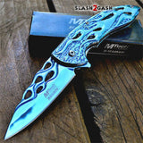 MTECH BALLISTIC BLUE Skeletonized Flame Blade Spring Assisted Open Knife