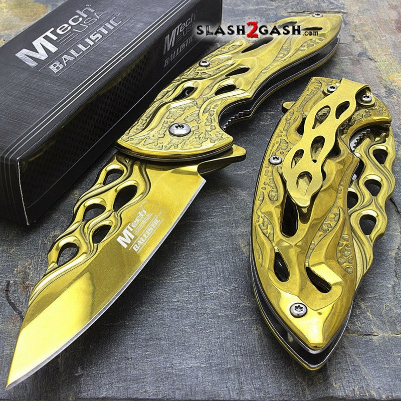 MTECH Ballistic GOLDEN Skeletonized Flame Blade Spring Assisted
