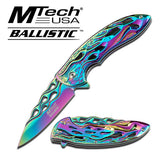 MTECH BALLISTIC RAINBOW Skeletonized Flame Blade Spring Assisted Open Knife
