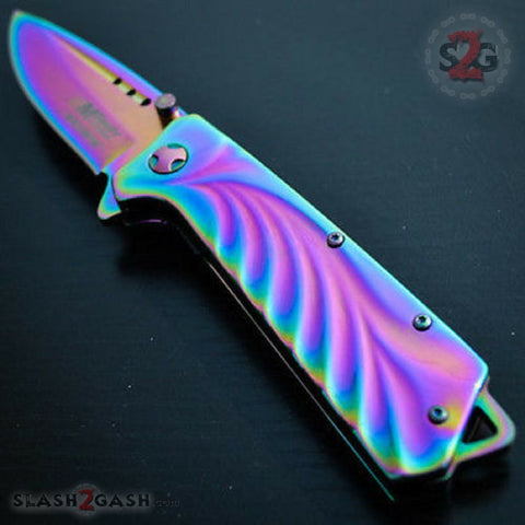Rainbow Titanium Coated Spring Assisted Tactical Knife MT-A830RB