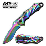 Rainbow Titanium Blade Spring Assisted Pocket Knife Folding Bowie Ser