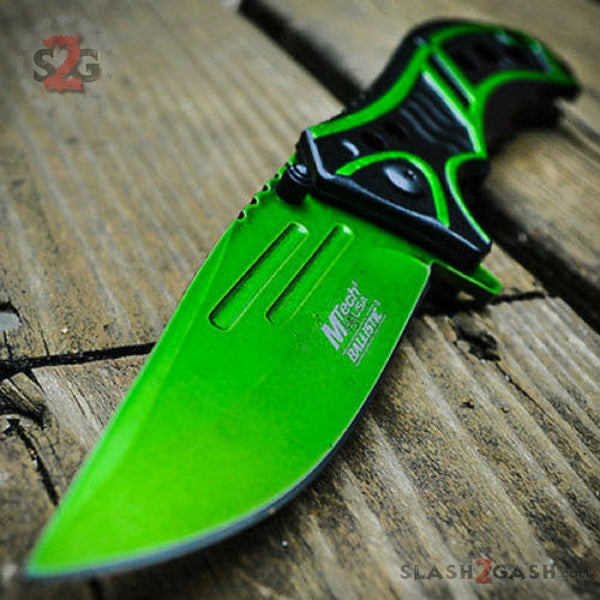 MTech Spring Assisted Green Blade Tactic Folding Pocket Knife