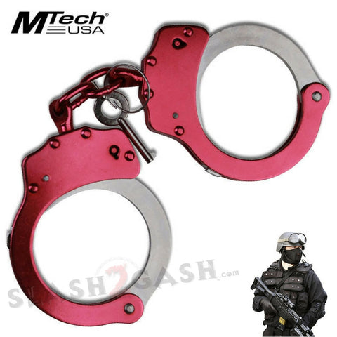 MTech USA Double Locking Pink and Chrome Hand Cuffs Carbon Steel
