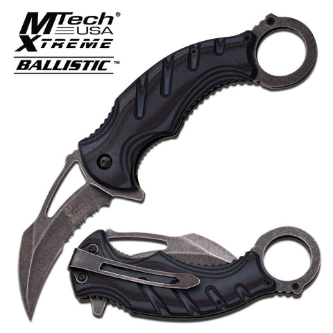 Grey G10 Karambit Claw Spring Assisted Folding Knife Combat Tactical 8"Karambit Claw Spring Assisted Folding Knife Stonewashed Serrated - Black and Grey G10 Combat Tactical Knives