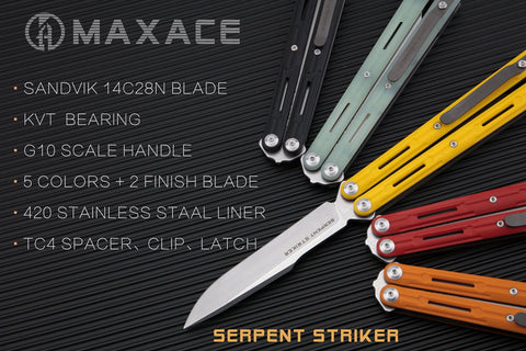 Maxace Serpent Striker II Butterfly Knife w/ Bearings - G10 Balisong asst. colors